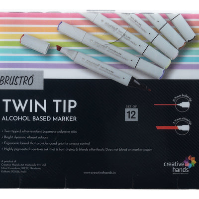 BRUSTRO Twin Tip Alcohol Based Marker Set of 12 Cool & Warm Grey Shades in Crossline PP See Through Box