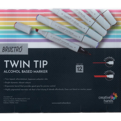 BRUSTRO Twin Tip Alcohol Based Marker Sets Earth Tone (12) in Crossline PP See Through Box