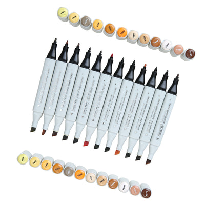 BRUSTRO Twin Tip Alcohol Based Marker Sets Earth Tone (12) in Crossline PP See Through Box