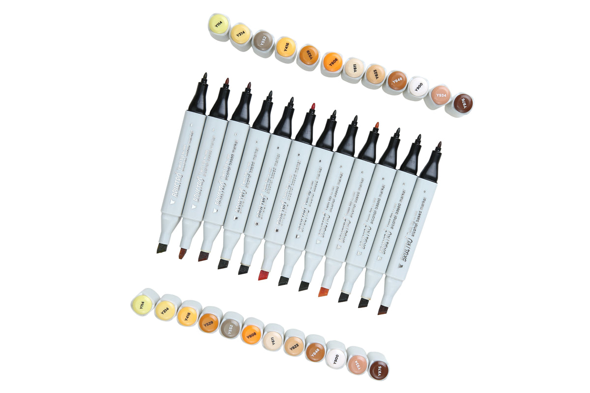 BRUSTRO Twin Tip Alcohol Based Marker Sets Earth Tone (12) in Crossline PP See Through Box