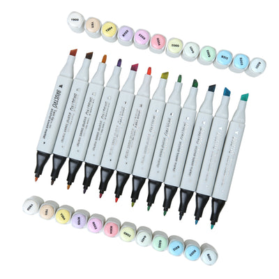 BRUSTRO Twin Tip Alcohol Based Marker Set of 12 - Pastel Tones in Crossline PP See Through Box