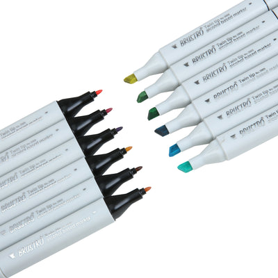 BRUSTRO Twin Tip Alcohol Based Marker Set of 12 - Pastel Tones in Crossline PP See Through Box