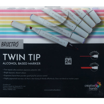 Brustro Twin Tip Alcohol Based Marker Set of 24 (A) in Crossline PP See Through Box