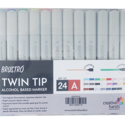Brustro Twin Tip Alcohol Based Marker Set of 24 (A) in Crossline PP See Through Box