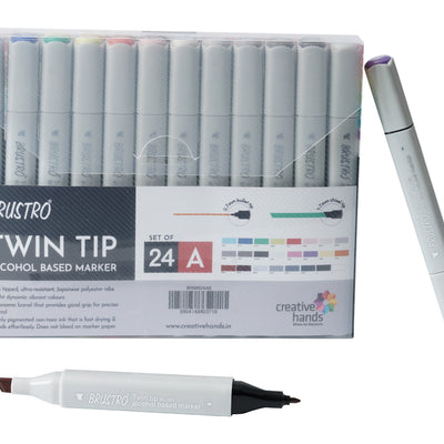 Brustro Twin Tip Alcohol Based Marker Set of 24 (A) in Crossline PP See Through Box