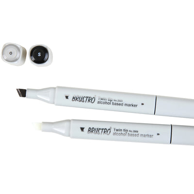 Brustro Twin Tip Alcohol Based Marker Set of (Black & Colourless Blender)