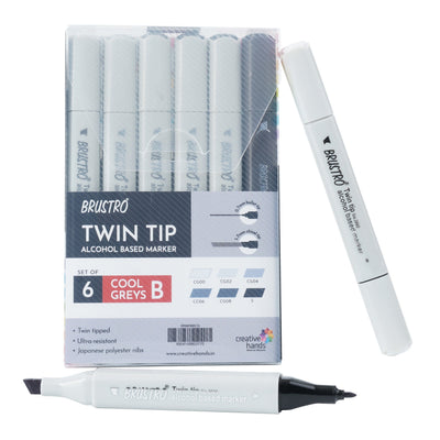 BRUSTRO Twin Tip Alcohol Based Marker Sets (CG B (6)) in Crossline PP See Through Box