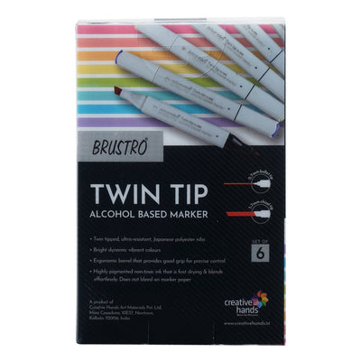 BRUSTRO Twin Tip Alcohol Based Marker Sets (CG B (6)) in Crossline PP See Through Box