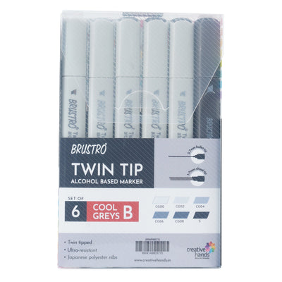 BRUSTRO Twin Tip Alcohol Based Marker Sets (CG B (6)) in Crossline PP See Through Box