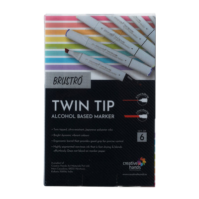 BRUSTRO Twin Tip Alcohol Based Marker Set of 6 - Warm Greys Set B in Crossline PP See Through Box