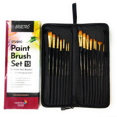 Brustro Studio Paint Brush Set of 15. (for Watercolor, Gouache, Acrylic and Oil Paint)