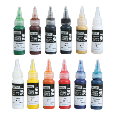 Brustro Professional Artists' Acrylic Ink Set of 12 x 20ml