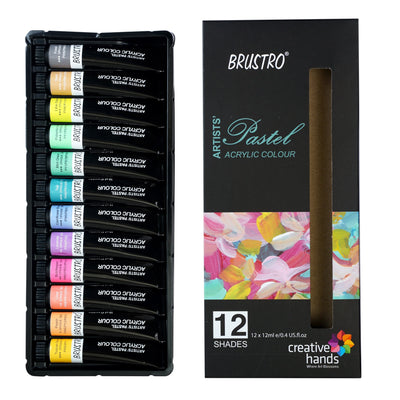 BRUSTRO Artist's Acrylic Pastel Colour |  Set of 12 Colors X 12ml Tubes | Ideal for Paper, Canvas, Shading, Portrait, Coloring, Inter-mixable, Perfect for Artists and Crafters