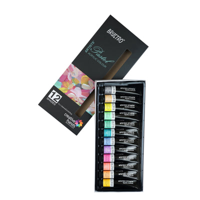 BRUSTRO Artist's Acrylic Pastel Colour |  Set of 12 Colors X 12ml Tubes | Ideal for Paper, Canvas, Shading, Portrait, Coloring, Inter-mixable, Perfect for Artists and Crafters