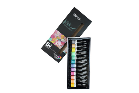 BRUSTRO Artist's Acrylic Pastel Colour |  Set of 12 Colors X 12ml Tubes | Ideal for Paper, Canvas, Shading, Portrait, Coloring, Inter-mixable, Perfect for Artists and Crafters