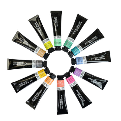 BRUSTRO Artist's Acrylic Pastel Colour |  Set of 12 Colors X 12ml Tubes | Ideal for Paper, Canvas, Shading, Portrait, Coloring, Inter-mixable, Perfect for Artists and Crafters