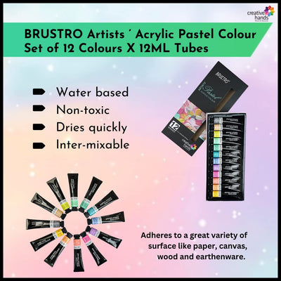 BRUSTRO Artist's Acrylic Pastel Colour |  Set of 12 Colors X 12ml Tubes | Ideal for Paper, Canvas, Shading, Portrait, Coloring, Inter-mixable, Perfect for Artists and Crafters