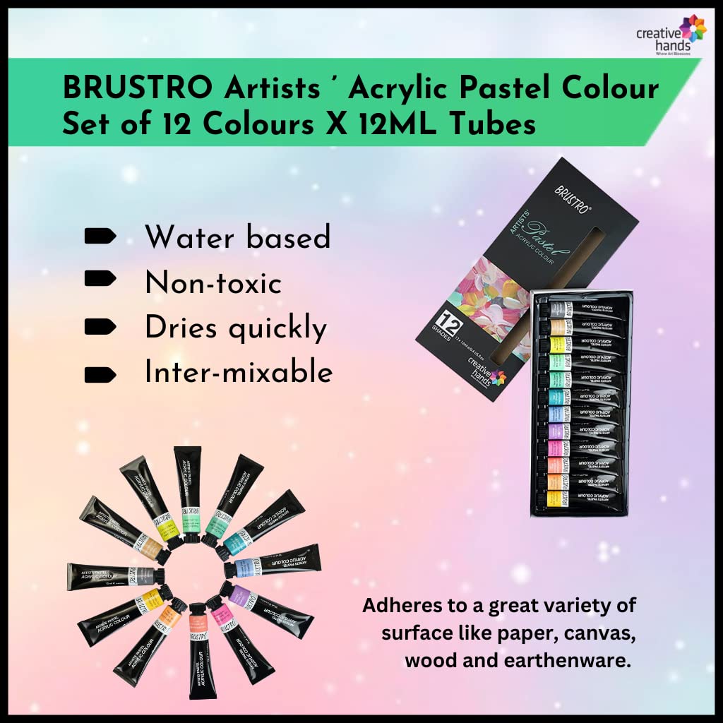 BRUSTRO Artist's Acrylic Pastel Colour |  Set of 12 Colors X 12ml Tubes | Ideal for Paper, Canvas, Shading, Portrait, Coloring, Inter-mixable, Perfect for Artists and Crafters
