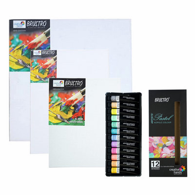 BRUSTRO Artists’ Acrylic Color Set of 12 Colors X 12ML Tubes, Pastel Shades, with 3 Medium Grain 100% Cotton Canvas Boards Sizes (8x10, 10x12, 12x12) Inches