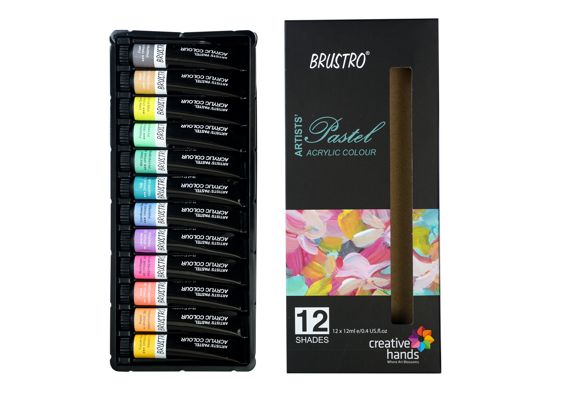 BRUSTRO Artists ’ Acrylic Pastel Colour Set of 12 Colours X 12ML Tubes with 400 GSM A4 Size Paper (Pack of 9 + 3 Free Sheets)