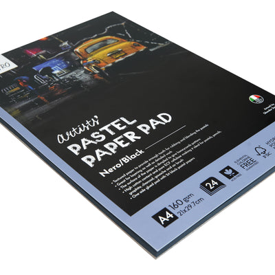 Brustro Artists' Pastel Paper Pad of 24 Sheets (160 GSM), Colour - Black, Size - A4
