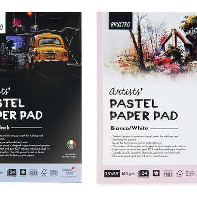 Brustro Artists' Pastel Paper Pad, Set of 2, 24 Sheets (160 GSM) Each, Colour - Black & White, Size - 3.5" x 5.5"