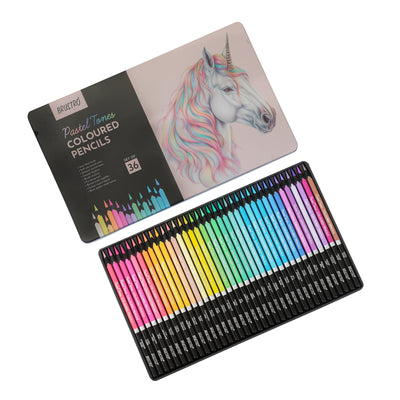 BRUSTRO Artist's  Coloured Pencils Pastel Tone Set of 36 (in elegant tin box)
