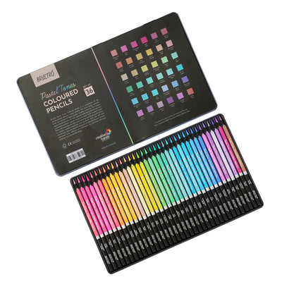 BRUSTRO Artist's  Coloured Pencils Pastel Tone Set of 36 (in elegant tin box)