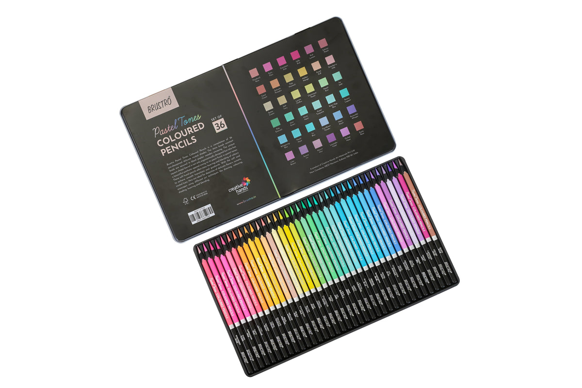 BRUSTRO Artist's  Coloured Pencils Pastel Tone Set of 36 (in elegant tin box)