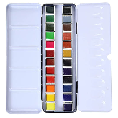Brustro Professional Artists' Watercolour 24 half pan set with Brustro Kolinsky Imitation Brush Round 6