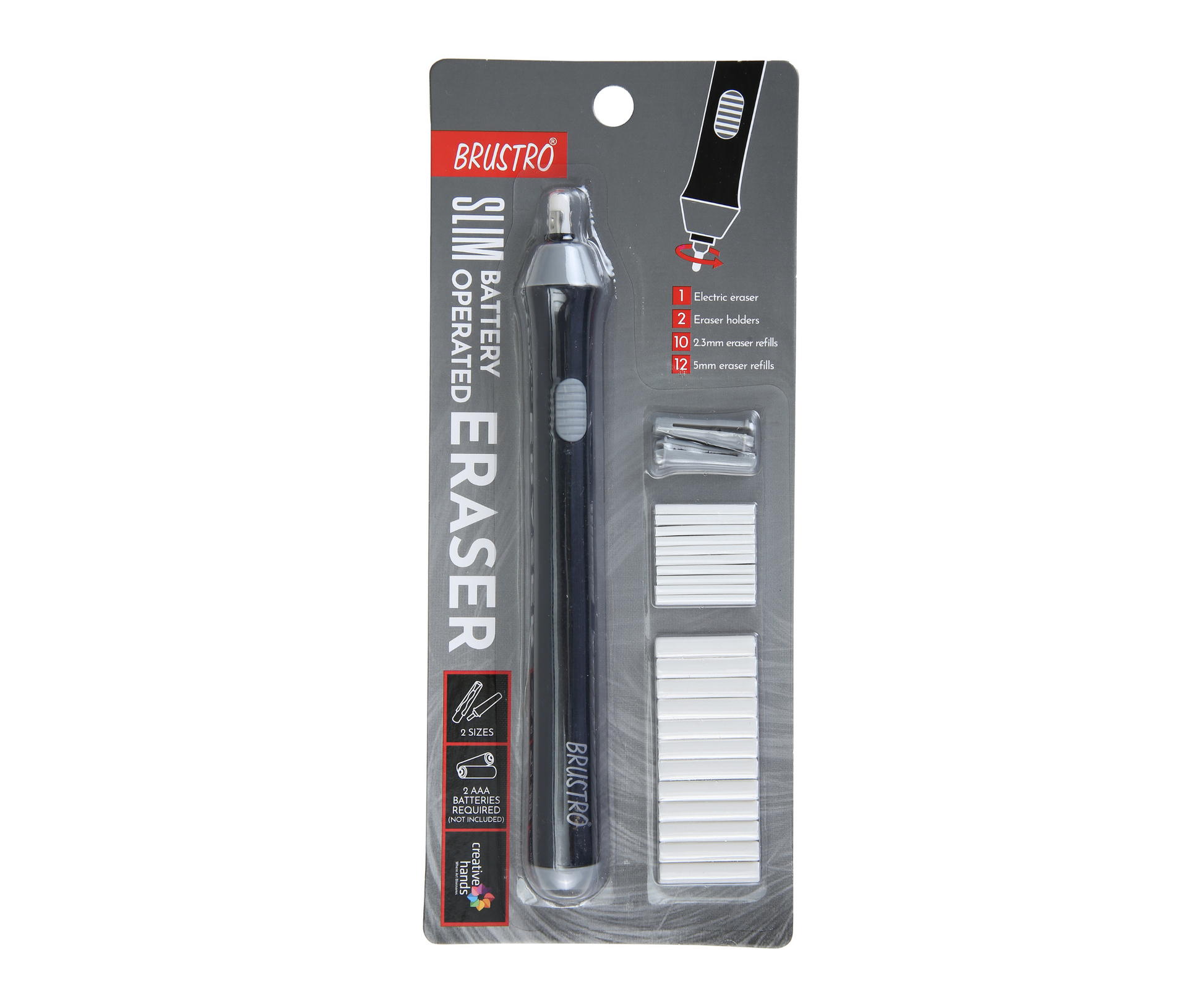 BRUSTRO Automatic Eraser | 2.3mm, 5mm| 22 Refills, 2 Eraser Holders | Ideal for Students and Adults, Drawing, Sketching, Mandala, Portrait | Battery Operated, Electric (Batteries not Included)