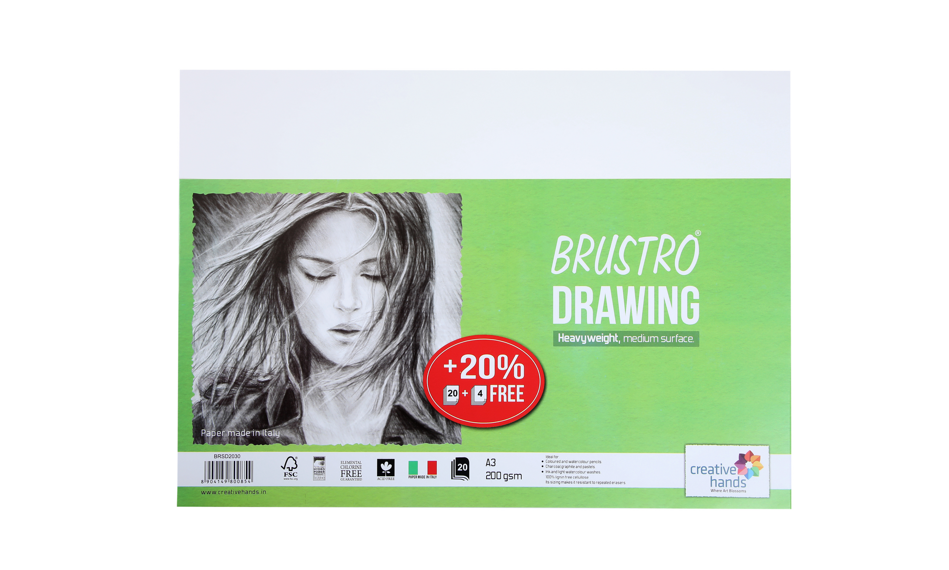 BRUSTRO Drawing Papers | 200 GSM, A3, Pack of 24 (20+4 Sheets) | Ideal for Students, Adults, School, Coloring, Professional Art, Craft, Graphite,Charcoal, Pastels, Sketching, Shading, Drawing,Portrait