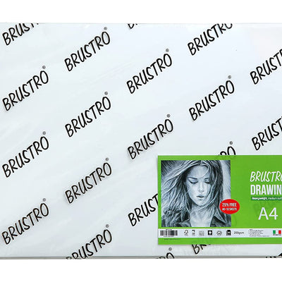 BRUSTRO Drawing Papers | 200 GSM, A4, Pack of 50 (40+10 Sheets) | Ideal for Students and Adults, School, Coloring, Professional Art, Craft, Graphite, Charcoal, Pastels, Sketching, Shading, Drawing