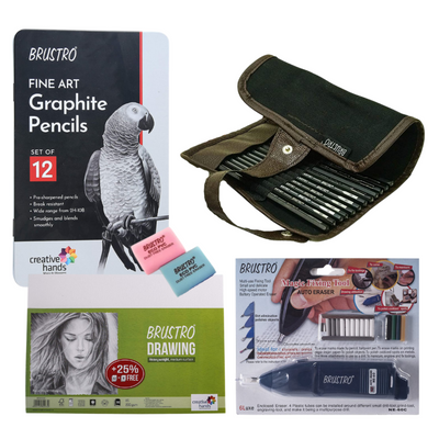 BRUSTRO Artists ’ FINEART Graphite Pencil Set of 12 (10B-2H), with Wiro Bound A5 Size Artists Sketch Book, 120 Pages, 160 GSM