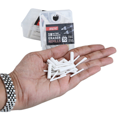 BRUSTRO Slim Battery Operated Eraser Refills |Set of 70 - includes - 30 Pieces of 5x25mm & 40 Pieces of 2.3x25mm| Artists Sketching, Drawing, Portrait Shading, Graphite, charcoal Pencils Correction
