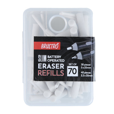 BRUSTRO Slim Battery Operated Eraser Refills |Set of 70 - includes - 30 Pieces of 5x25mm & 40 Pieces of 2.3x25mm| Artists Sketching, Drawing, Portrait Shading, Graphite, charcoal Pencils Correction