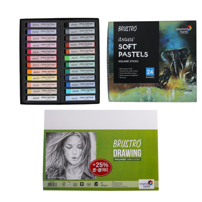 Brustro Artists Soft Pastels Set of 24 with Drawing Paper