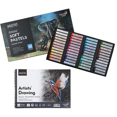 Brustro Artists Soft Pastels Set of 48 with Drawing Pad A4