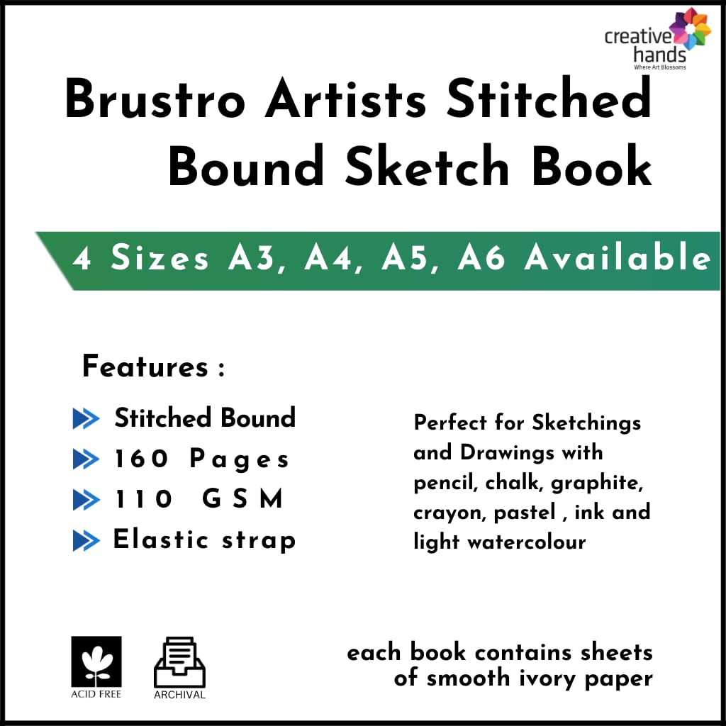 Brustro Artists Stitched Bound Sketch Book, A3 Size, 160 Pages, 110 GSM