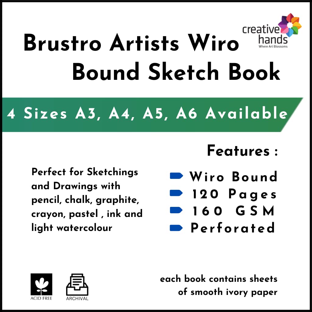 BRUSTRO Artists Wiro Bound Sketch Book| Spiral | A3 Size, 120 Pages, 160 GSM| Ideal for Students and Adults,Home, School, Students, Beginners, Professional Drawing, Sketching, Mandala Art