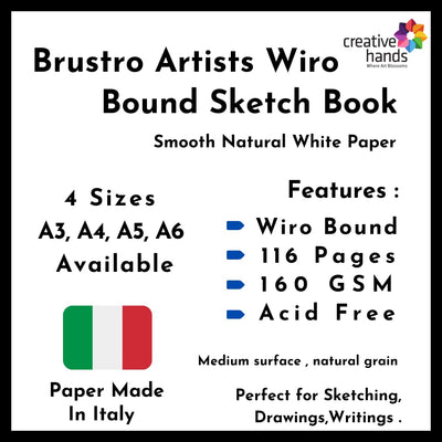 Brustro Artists Wiro Bound Sketch Book, A4 Size, 116 Pages, 160 GSM (Acid Free)