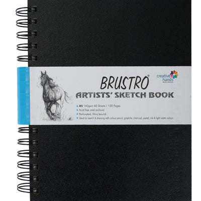BRUSTRO Artists Wiro Bound Sketch Book | Spiral | A5 Size | 120 Pages, 160 GSM | Ideal for Students and Adults, School, Office, Drawing, Sketching, Mandala, Shading Art | Medium Surface, Natural Grain