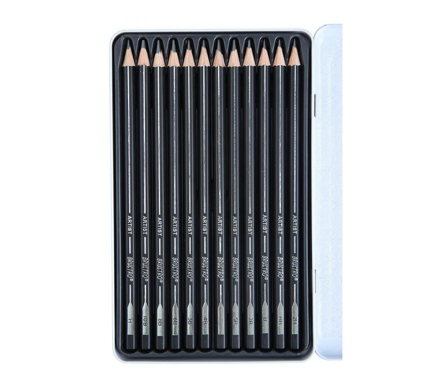 Brustro Artists’ Fineart Graphite Pencil Set of 12 (10B-2H) with 2 Brustro ECO-PVC Dust-free erasers and Brustro Pencil wrap (24 Slots) Canvas Roll Up Carry Case