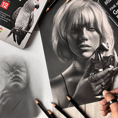 Brustro Wiro Bound A5 Size Artists Sketch Book, 120 Pages, 160 GSM and BRUSTRO Artists ’ FINEART Graphite Pencil Set of 12 (10B-2H)