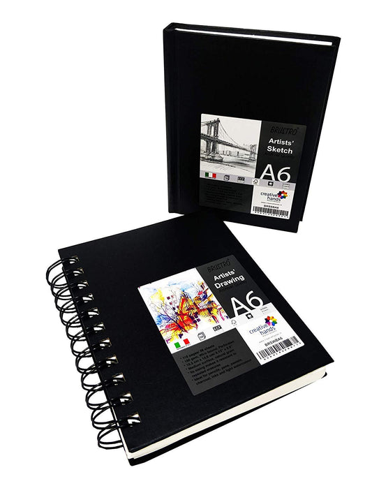 Brustro Artists Sketch Book A6 (Small) Size Stitched Bound 156 Pages 90 GSM, and Sketchbook A6 (Small) Size WIRO Bound, 116 Pages, 160 GSM (Acid Free)