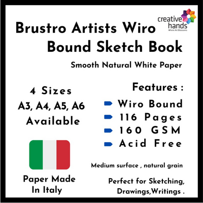 Brustro Artists Sketch Book A6 (Small) Size Stitched Bound 156 Pages 90 GSM, and Sketchbook A6 (Small) Size WIRO Bound, 116 Pages, 160 GSM (Acid Free)