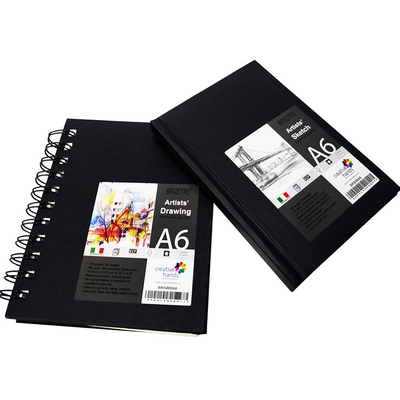 Brustro Artists Sketch Book A6 (Small) Size Stitched Bound 156 Pages 90 GSM, and Sketchbook A6 (Small) Size WIRO Bound, 116 Pages, 160 GSM (Acid Free)