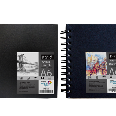 Brustro Artists Sketch Book A6 Size Stitched Bound 156 Pages 90 GSM, and Sketchbook A6 Size WIRO Bound, 116 Pages, 160 GSM (Acid Free)