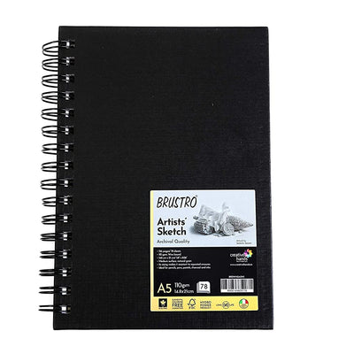 BRUSTRO Technical Pen Assorted Pack of 9 with Artist Sketch Book 110 GSM A5 Wiro Journal (156 Pages)