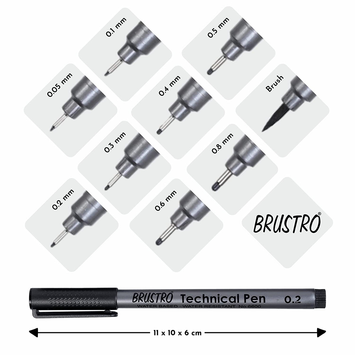 BRUSTRO Technical Pen Assorted Pack of 9 with Artist Sketch Book 110 GSM A5 Wiro Journal (156 Pages)